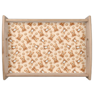 Cute Milk and Cookies Bear Seamless Pattern Serving Tray