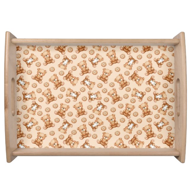 Cute Milk and Cookies Bear Seamless Pattern Serving Tray (Front)