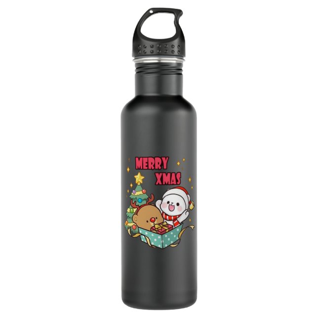 Cute Milk and Mocha merry_xmas Stainless Steel Water Bottle (Front)