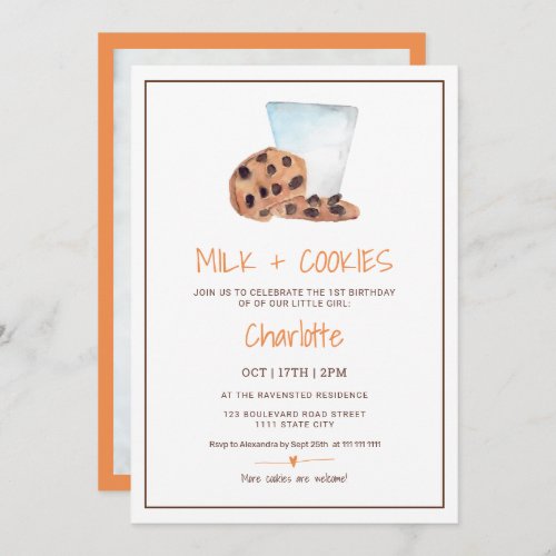 Cute Milk Cookies watercolor photo First birthday Invitation