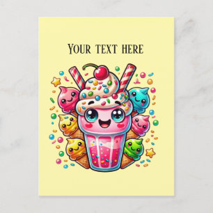 Cute milk shake add text ice cream postcard