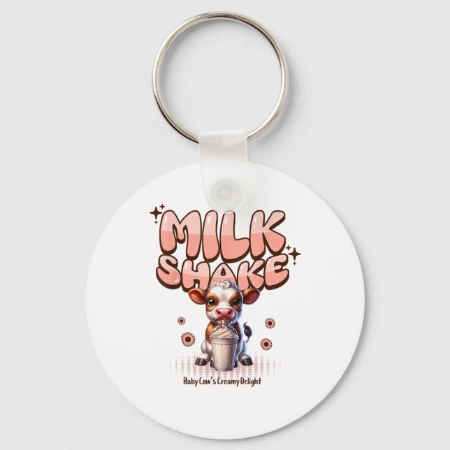 Cute Milkshake Lover Little Calf Frozen Joghurt Ba Keychain (Front)