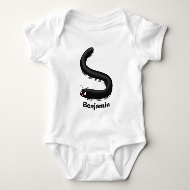 Cute millipede cartoon illustration baby bodysuit (Front)
