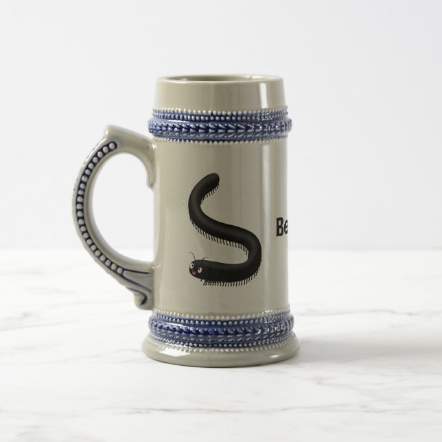 Cute millipede cartoon illustration beer stein (Left)