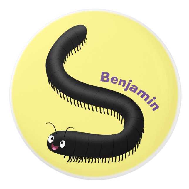 Cute millipede cartoon illustration ceramic knob (Front)