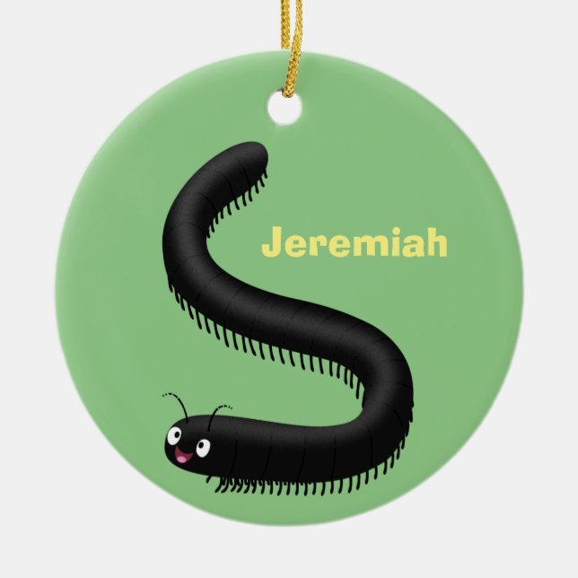 Cute millipede cartoon illustration ceramic ornament (Front)