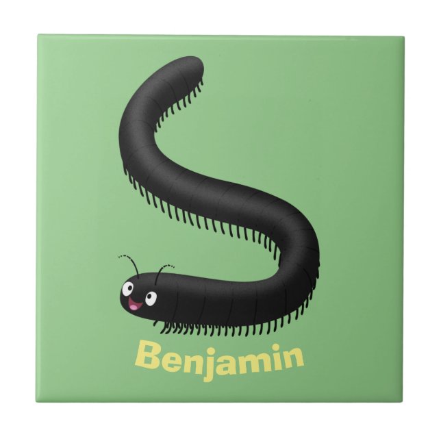 Cute millipede cartoon illustration ceramic tile (Front)