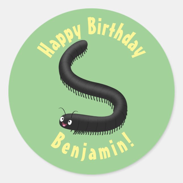 Cute millipede cartoon illustration classic round  sticker (Front)