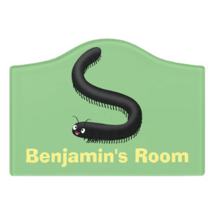 Cute millipede cartoon illustration door sign