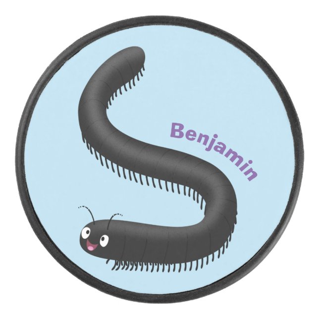 Cute millipede cartoon illustration hockey puck (Front)