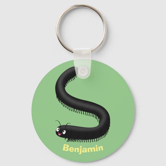 Cute millipede cartoon illustration keychain (Front)