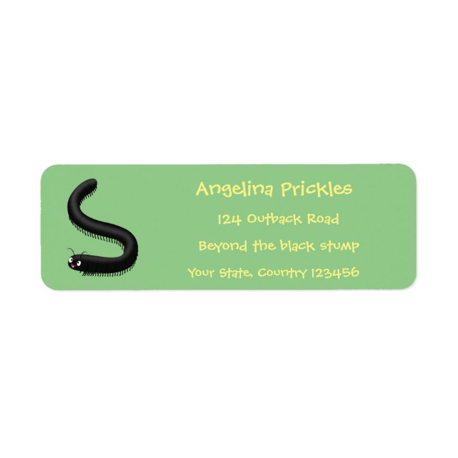 Cute millipede cartoon illustration label (Front)