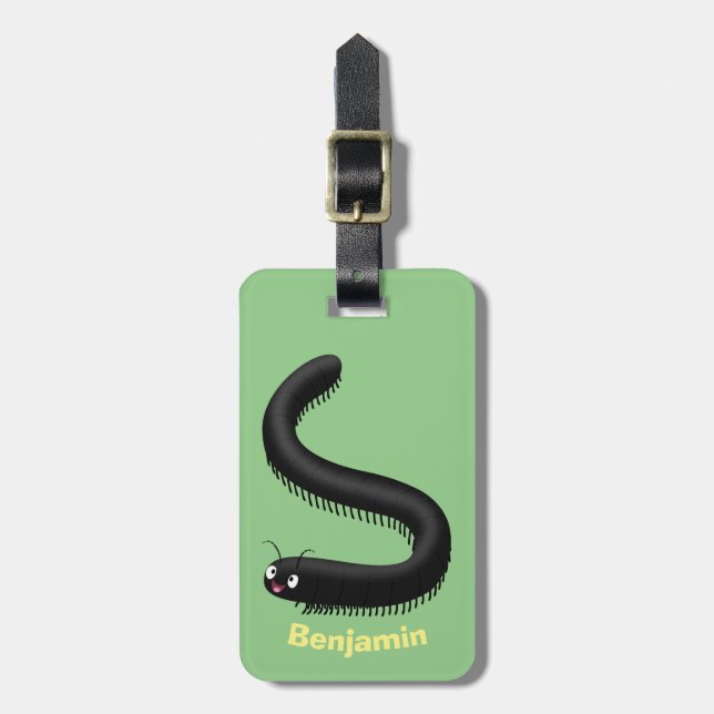 Cute millipede cartoon illustration luggage tag (Front Vertical)