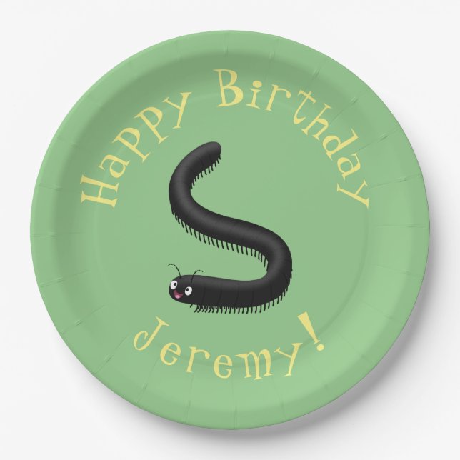 Cute millipede cartoon illustration paper plates (Front)