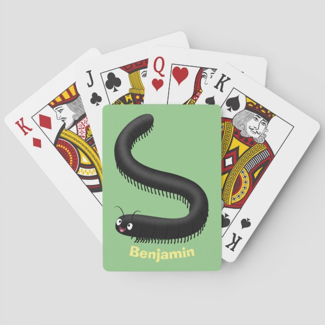 Cute millipede cartoon illustration poker cards (Back)