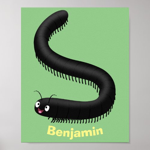 Cute millipede cartoon illustration poster