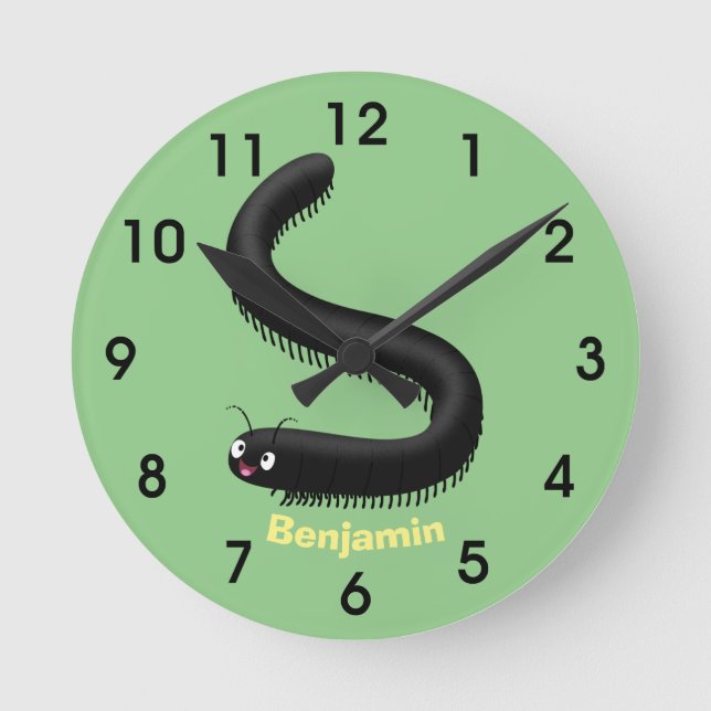 Cute millipede cartoon illustration round clock (Front)