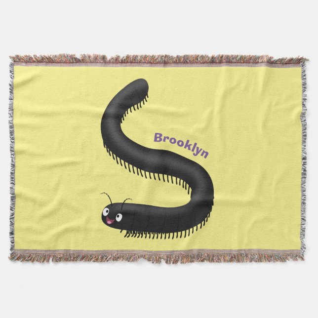 Cute millipede cartoon illustration throw blanket (Front)