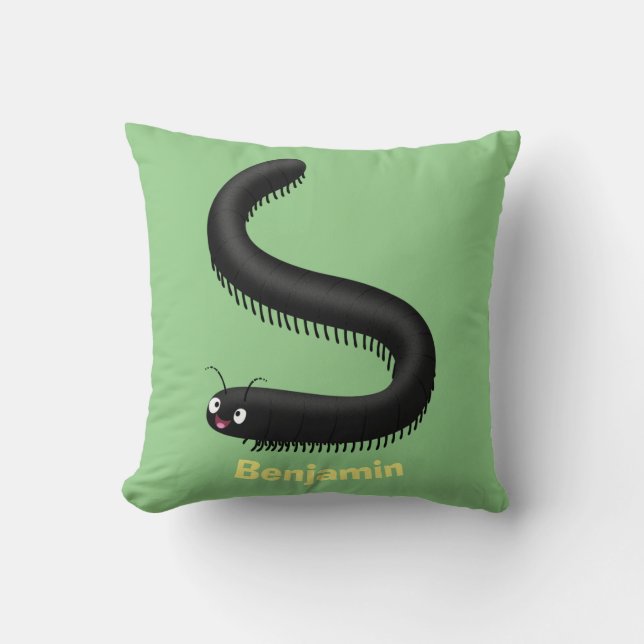 Cute millipede cartoon illustration throw pillow (Front)