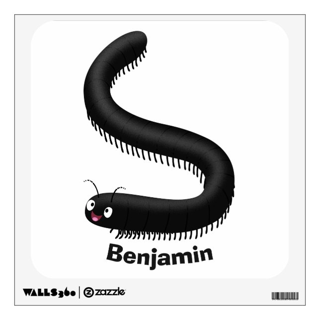 Cute millipede cartoon illustration wall decal (Front)