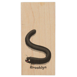 Cute millipede cartoon illustration wood flash drive