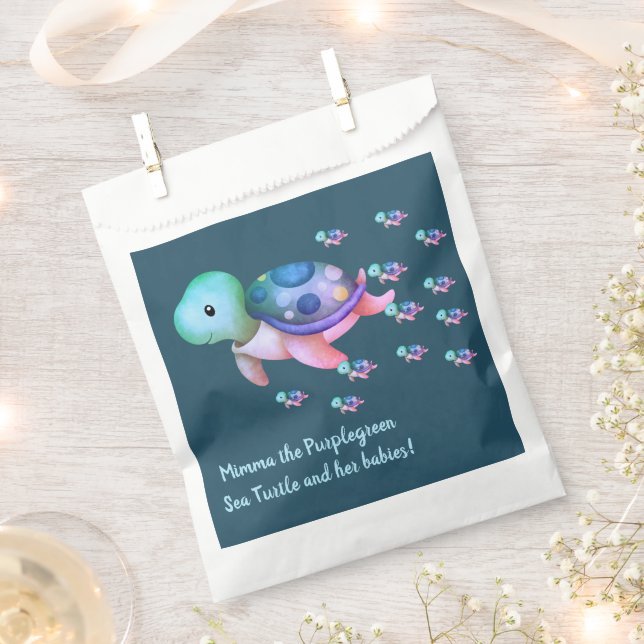 Cute Mimma The Purple Green Sea Turtle Favor Bag (Clipped)