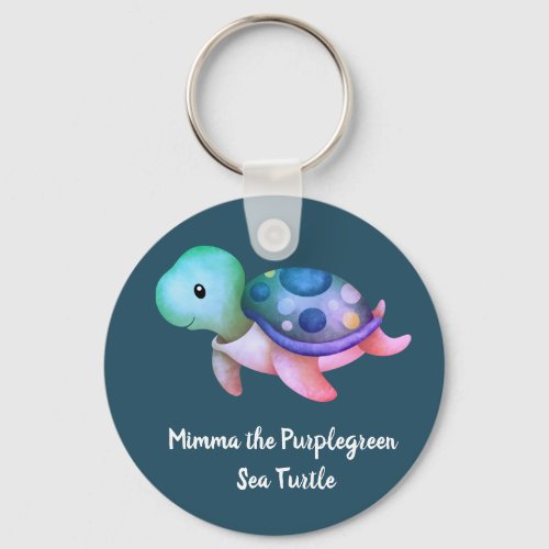 Cute Mimma The Purple Green Sea Turtle Round Keychain