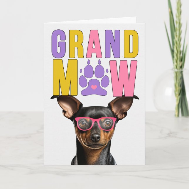Cute Min Pin Dog Funny Grandparents Day Holiday Card (Front)