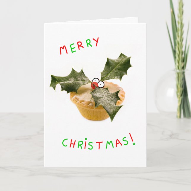 cute mince pie & holly character christmas card (Front)
