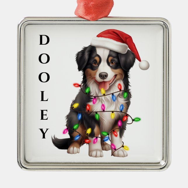 CUTE MINI AUSTRALIAN SHEPHERD DOG METAL ORNAMENT (Front)