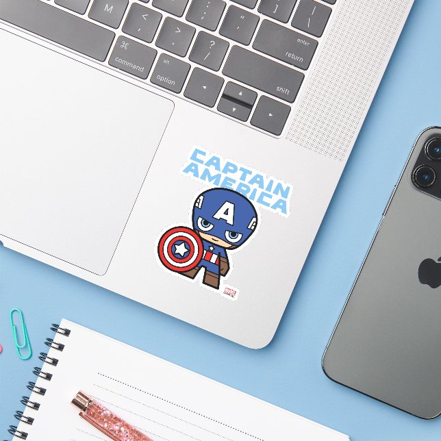 Cute Mini Captain America Sticker (Laptop w/ iPhone)