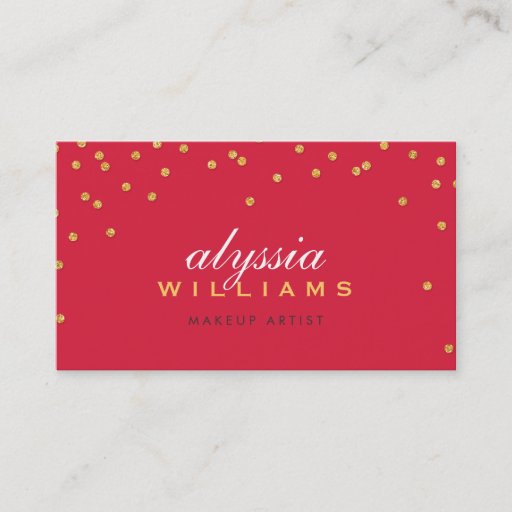 Customizable CUTE mini confetti gold sparkly glitter bright red Business Card Templates