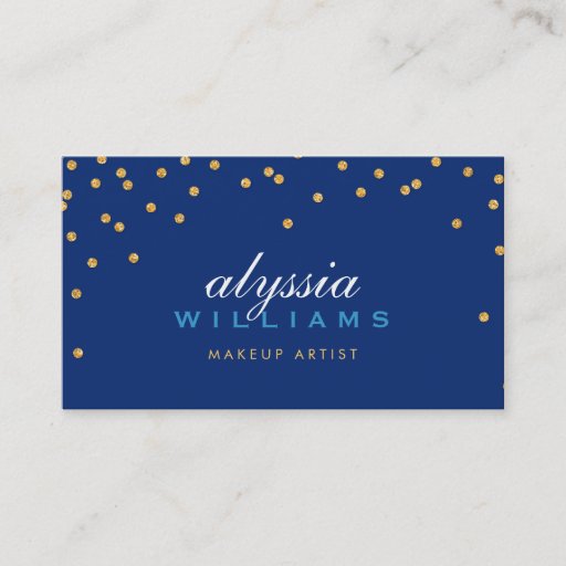 Customizable CUTE mini confetti gold sparkly glitter dark blue Business Cards
