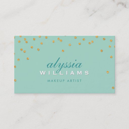 Customizable CUTE mini confetti gold sparkly glitter mint green Business Card