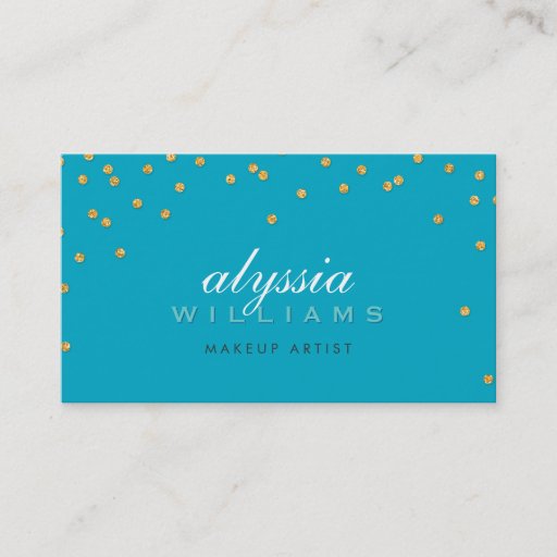 Customizable CUTE mini confetti gold sparkly glitter turquoise Business Card Templates