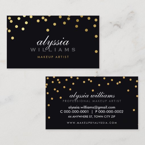 CUTE mini confetti shiny gold foil bold black Business Card Zazzle
