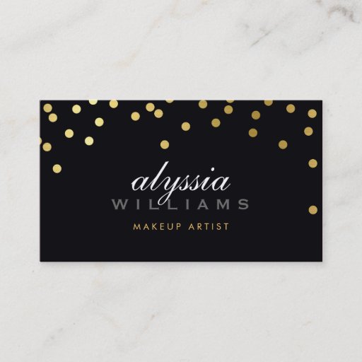 Customizable CUTE mini confetti shiny gold foil bold black Business Card Template