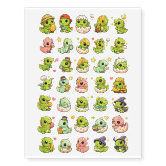 Cute Mini Dinosaur Temporary Tattoo Sheet