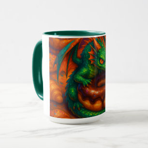 Cute Mini Green Dragon & Donut Fantasy Art Mug