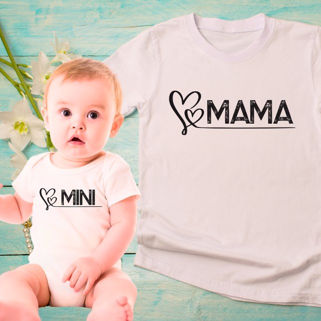 Cute MINI Mommy and Me Hearts Matching Set  Baby Bodysuit (Mama and Mini Tshirts)