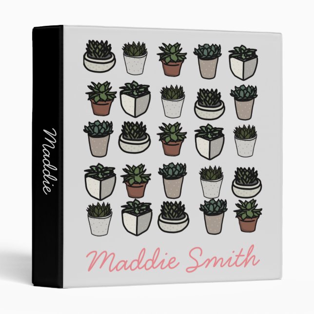 Cute mini succulent pattern 3 ring binder (Front/Spine)
