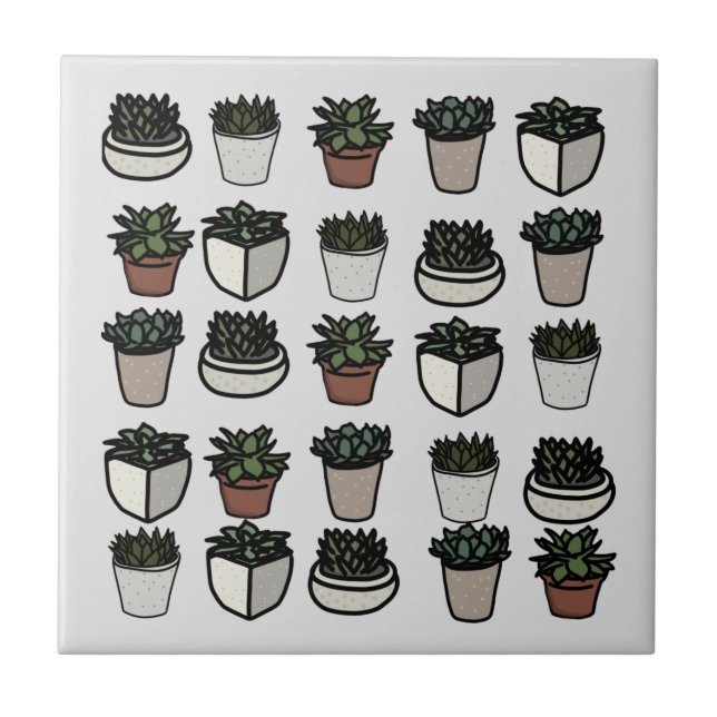 Cute mini succulent pattern ceramic tile (Front)