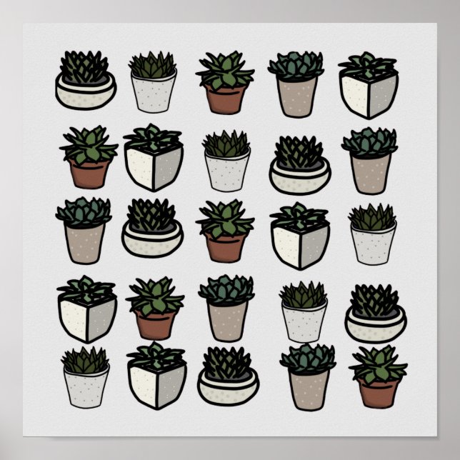Cute mini succulent pattern poster (Front)