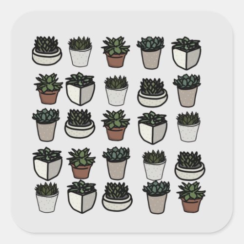 Cute mini succulent pattern square sticker