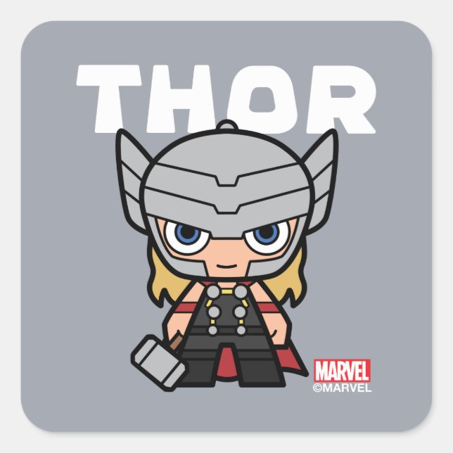 Cute Mini Thor Square Sticker (Front)