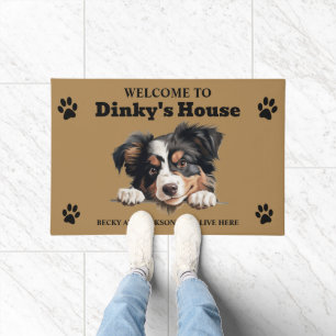 Cute Miniature American Shepherd Dog Photo Doormat