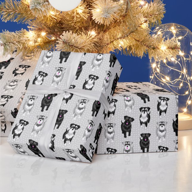 Cute Miniature or Standard Schnauzer Pattern Wrapping Paper (Holidays)