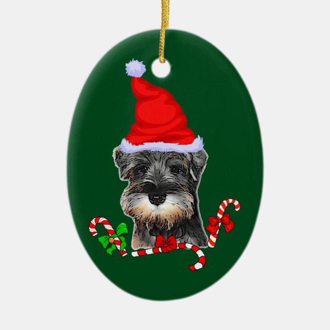 Cute Miniature Schnauzer Christmas Ceramic Ornament (Front)