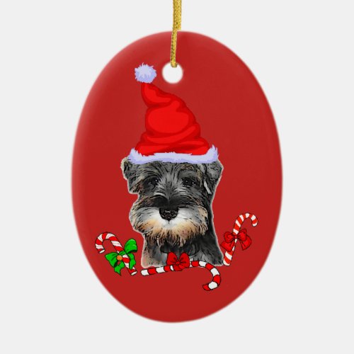 Cute Miniature Schnauzer Christmas Ceramic Ornament