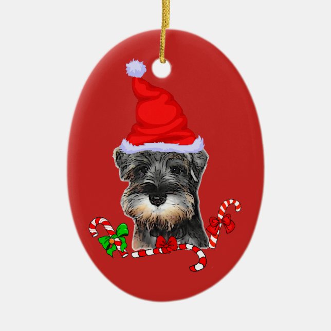 Cute Miniature Schnauzer Christmas Ceramic Ornament (Front)